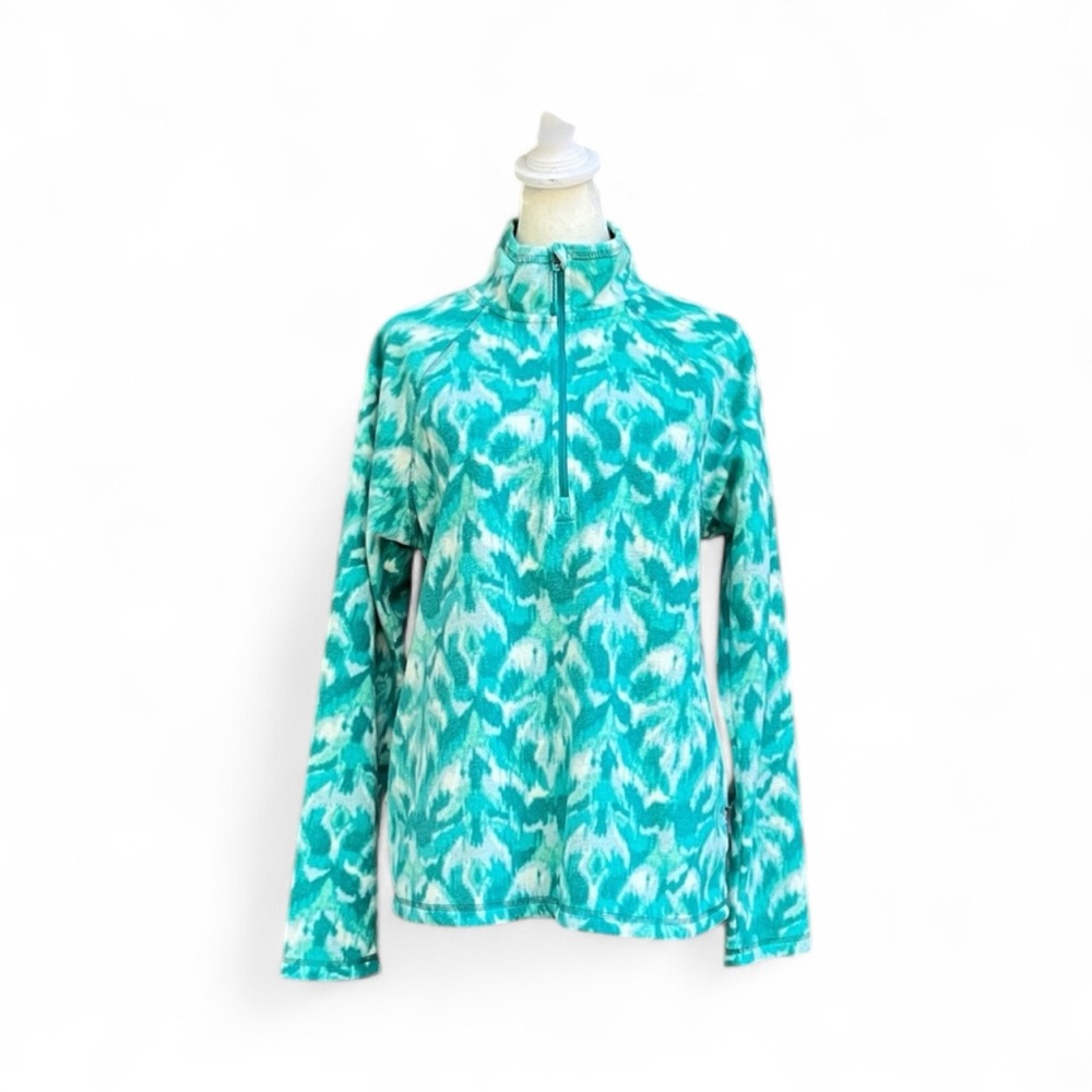 Eddie Bauer 1/4 Zip Polar Fleece Pullover in Turquoise Leaf Ikat Sz Large - Picture 4 of 10
